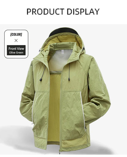 EUMERGX Waterproof Jacket for Men and Women, Windbreaker with Sun Protection for Fishing, Climbing, Hiking, Lightweight Rain Coat, Unisex, for Summer