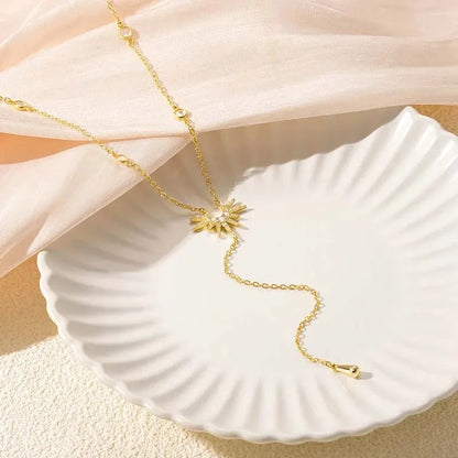 Collar con colgante en forma de Y de acero inoxidable para mujeres y niñas, gargantilla colgante con borla larga de circonia cúbica a la moda, regalos de joyería