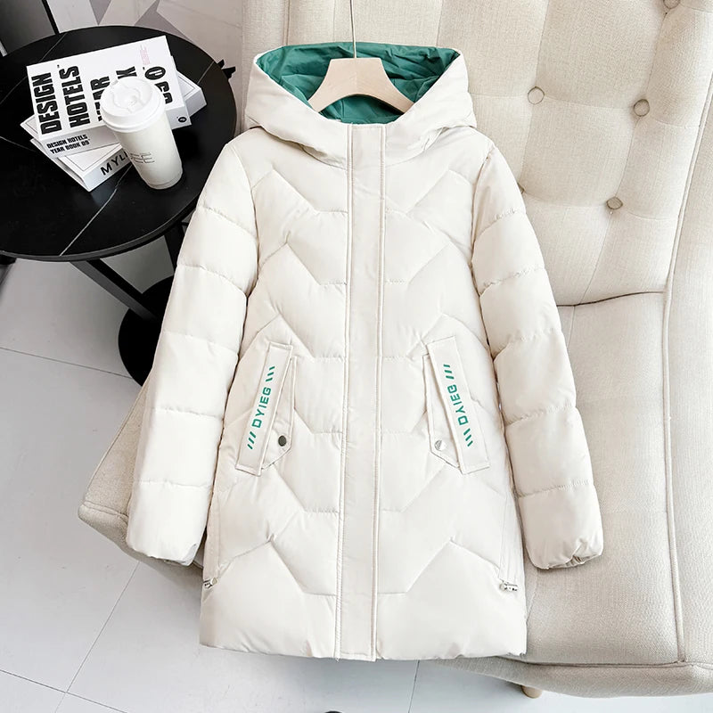 Chaqueta de plumón de longitud media para mujer, de alta gama, gruesa, cálida y elegante, estilo coreano, para el invierno, c...