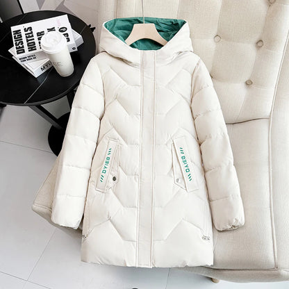 Chaqueta de plumón de longitud media para mujer, de alta gama, gruesa, cálida y elegante, estilo coreano, para el invierno, c...
