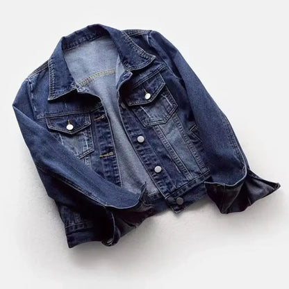 Women's denim jacket, single-breasted chest flap jacket, slim fit long sleeve short coat, retro women's denim jackets, outerwear