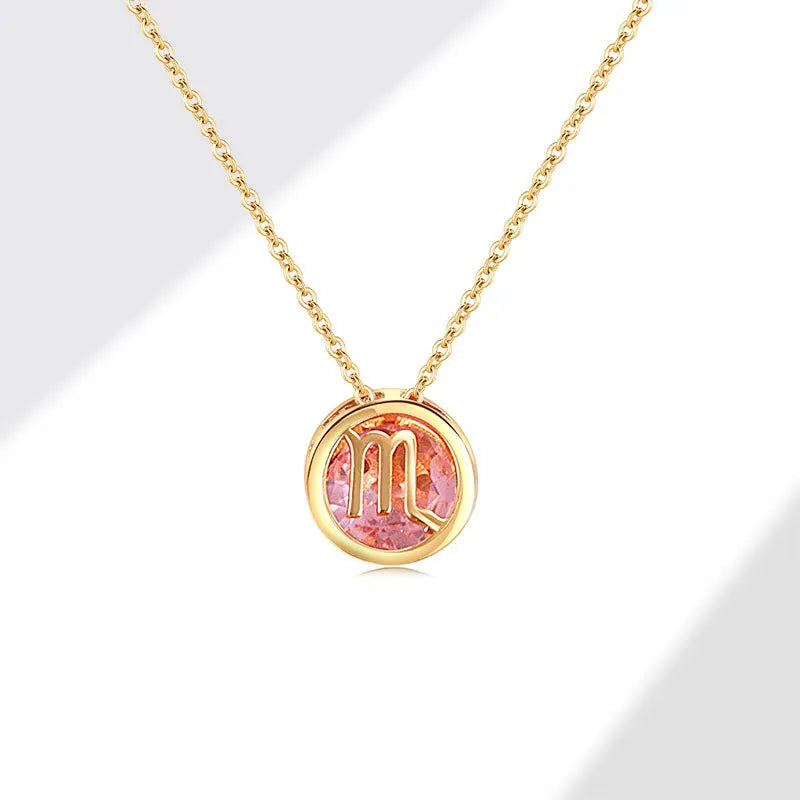 Retro Double-Sided Hollow 12 Constellation Pendant Necklaces for Women, Crystal Rhinestone Birthstone Zodiac Sign Choker
