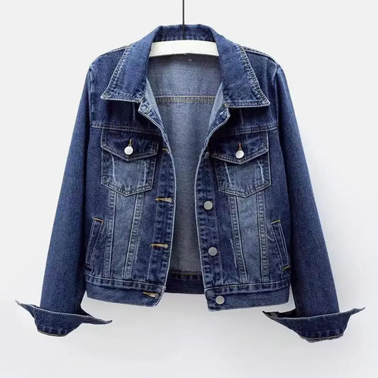 Women's denim jacket, single-breasted chest flap jacket, slim fit long sleeve short coat, retro women's denim jackets, outerwear