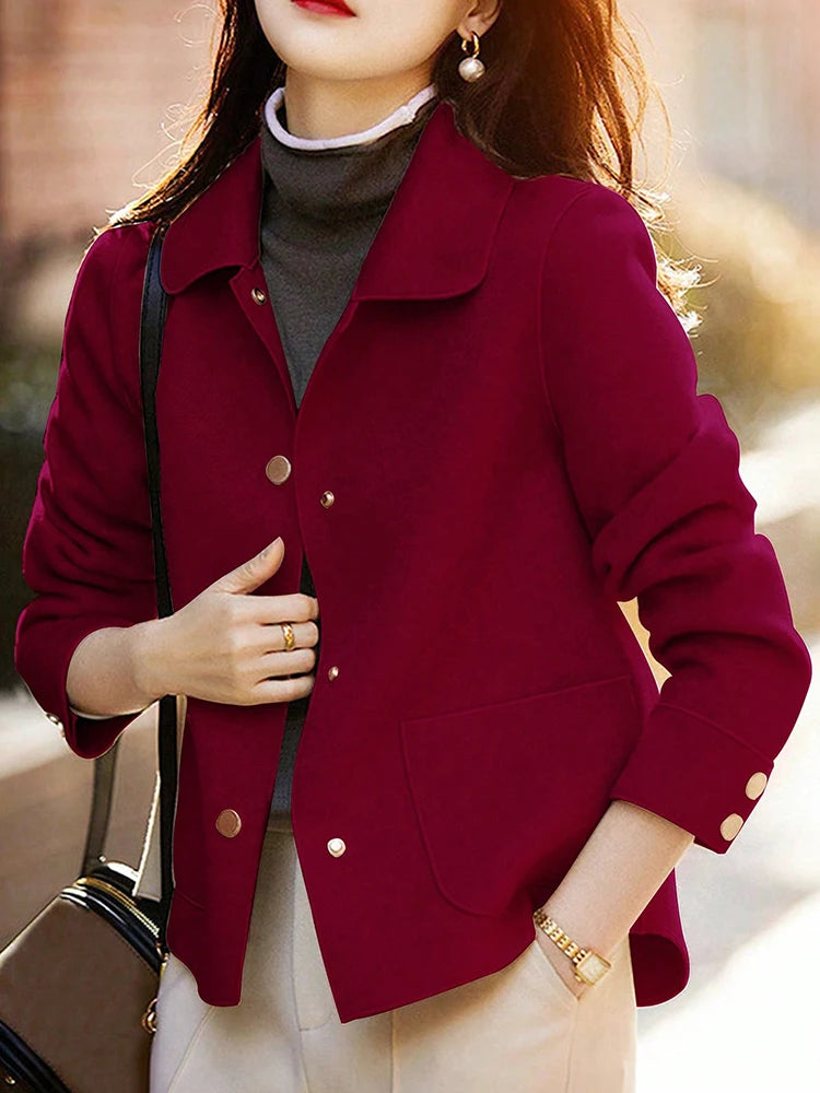 Abrigos de lana cortos lisos clásicos para mujer Otoño Invierno ropa cálida para mujer abotonada abrigo femenino trajes nuevos en prendas de vestir exteriores
