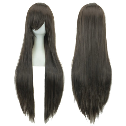 Soowee 80cm Synthetic Hair Wigs, White and Purple Cosplay Wigs, Black Straight Hair Wig for Party, Women's Wig.