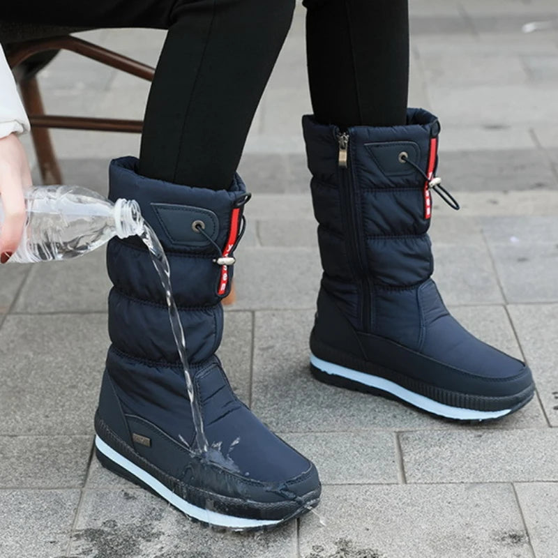 Botas de nieve cálidas a la moda para Mujer, Botas de invierno con plataforma, Botas antideslizantes impermeables, Botas de piel de felpa a media pantorrilla, Botas para Mujer