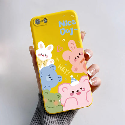 For iPhone 5 5S Case Cute Bear Cartoon Frog Painted Soft Cover For iPhone SE 2016 2020 2022 SE2 Silicone Phone Case Coque Funda