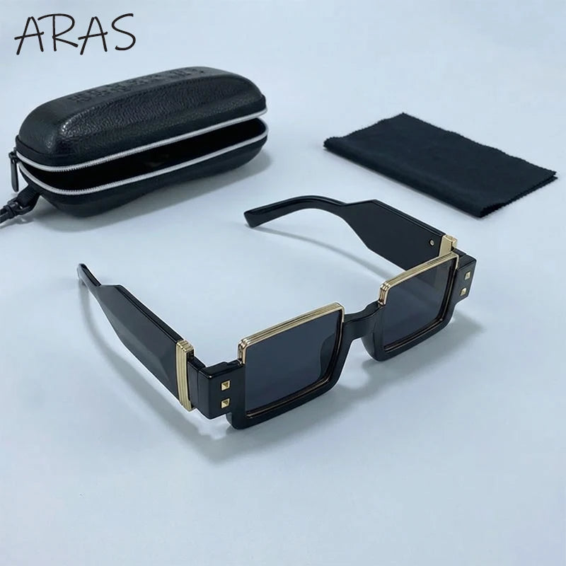 Punk Y2K 2026 Square Luxury Brand Sunglasses, Retro Steampunk Sunglasses for Women, Outdoor UV400 Sunglasses