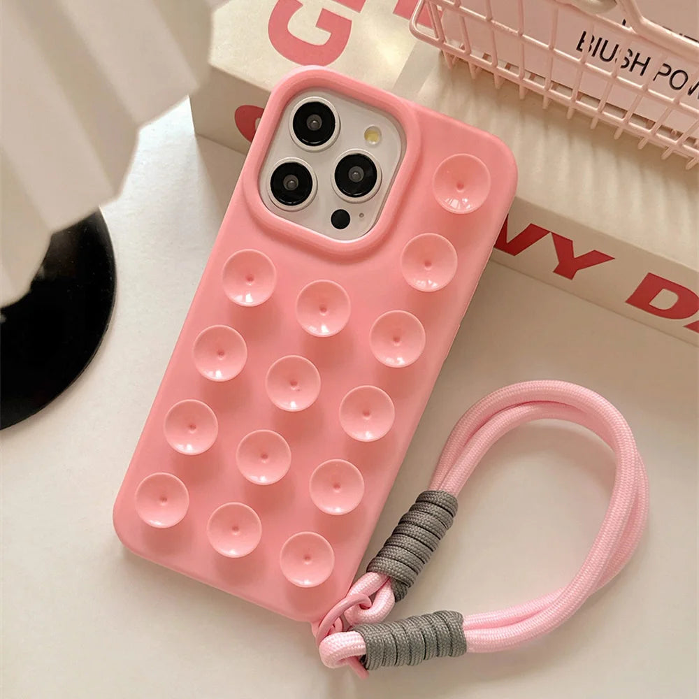 Funda de teléfono de silicona suave con ventosa para iPhone 16 Pro Max 17 13 14 11 12 15 Pro Max Plus antideslizante a prueba de golpes cubierta de Color caramelo