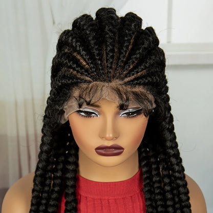 Pelucas trenzadas Cornrow de 32 pulgadas, peluca con trenzas de encaje sintético completo con pelo de bebé, peluca de encaje trenzado sin nudos Frontal para mujeres negras