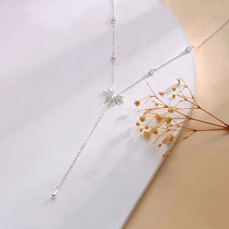 Collar con colgante en forma de Y de acero inoxidable para mujeres y niñas, gargantilla colgante con borla larga de circonia cúbica a la moda, regalos de joyería