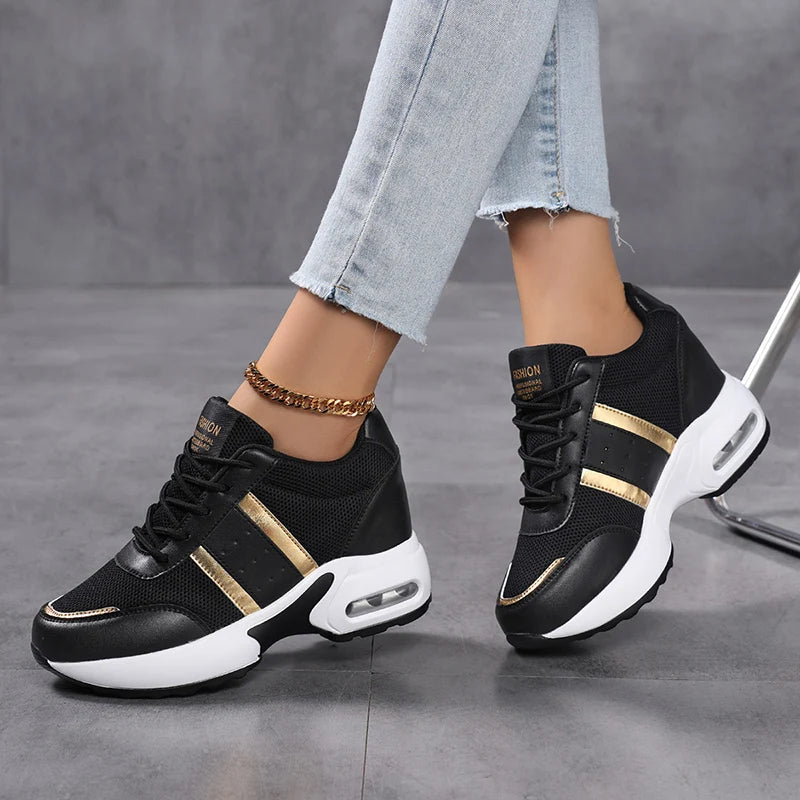 Fashion Platform Women's Shoes, Invisible Height Increasing Casual Shoes, Breathable Air Cushion Walking Travel Shoes
