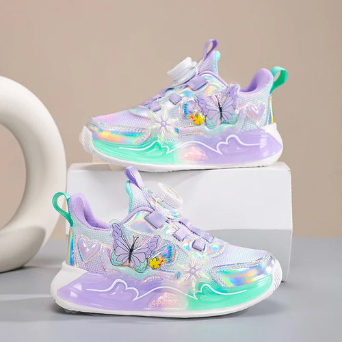 Cute Sneakers for Girls, Pink and Purple Butterfly Print Kids' Shoes, School Athletic Running Trainers, Girls' Sports Shoes