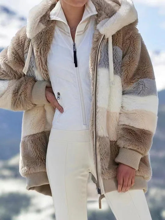 Chaqueta de gran tamaño para mujer, ropa de calle con capucha y bolsillo de felpa cálida, abrigo holgado para mujer, ropa femenina.