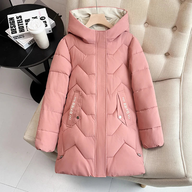 Chaqueta de plumón de longitud media para mujer, de alta gama, gruesa, cálida y elegante, estilo coreano, para el invierno, c...