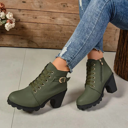 Women's Anti-slip Lace-up Boots, High Heel Shoes, Outdoor Fashion, High Quality, Autumn and Winter