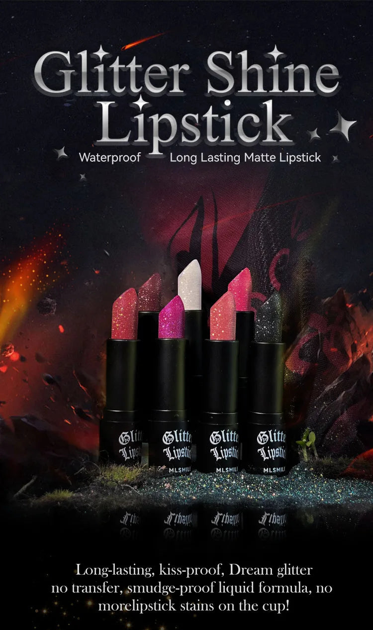 Lápiz labial con purpurina de 7 colores, resistente al agua, de larga duración, diamante nacarado, metálico, brillo de labios negro, maquillaje de labios para mujer, cosmético