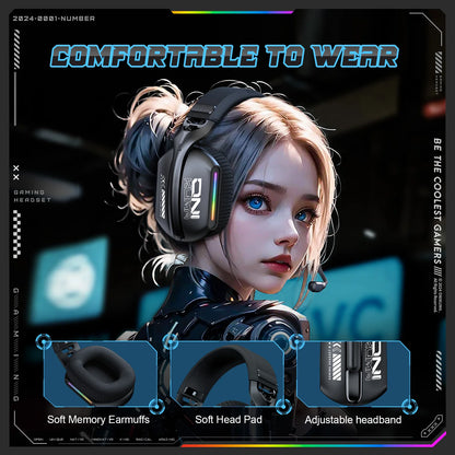 Onikuma Gt808 Tres modos con micrófono E-Sports Auriculares inalámbricos para juegos Iluminación Rgb Compatible con Bluetooth 5.3 / 2.4g / Aux 3,5 mm