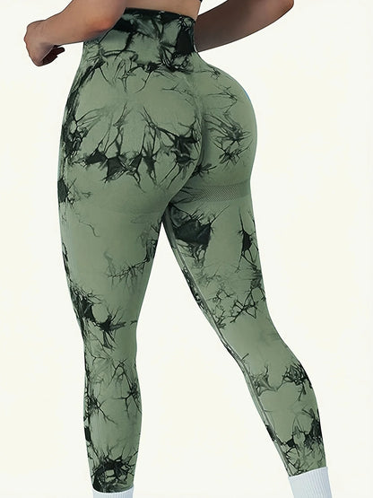 Tie Dye Leggings de entrenamiento de cintura alta sin costuras para mujer Scrunch Butt Lifting Yoga Gym Pantalones deportivos