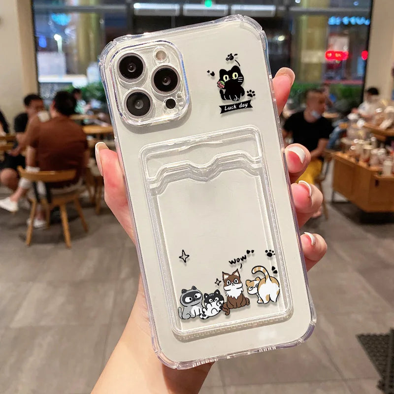 Funda de teléfono con soporte para tarjetas suaves para iPhone 13, 11, 16e, 15, 12, 14, 17, 16 Pro Max, 7 Plus, XR SE, funda transparente con flores estéticas