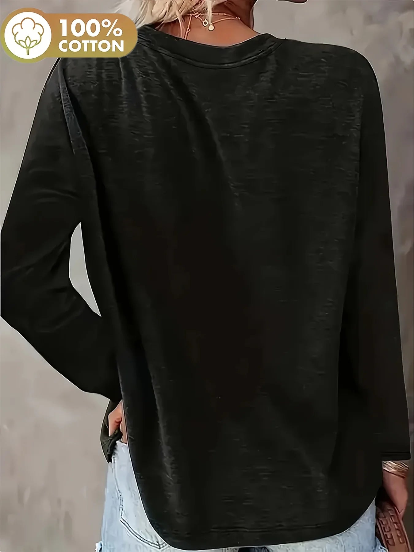 Casual Long Sleeve Cotton T-Shirt with Moon and Stars Print, Round Neck Street Style Top, Aesthetic Oversized T-Shirt