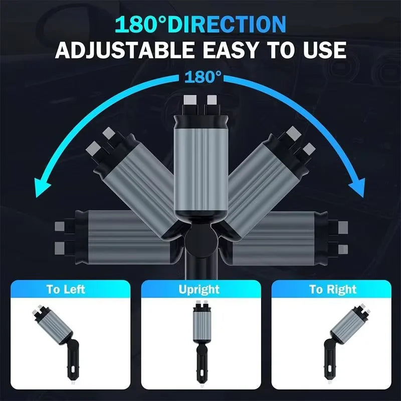 ZRGAE 4-in-1 Car Charger with Starry Sky Projector, Retractable Car Charger with Charging Cable and 2 Universal Charging Ports