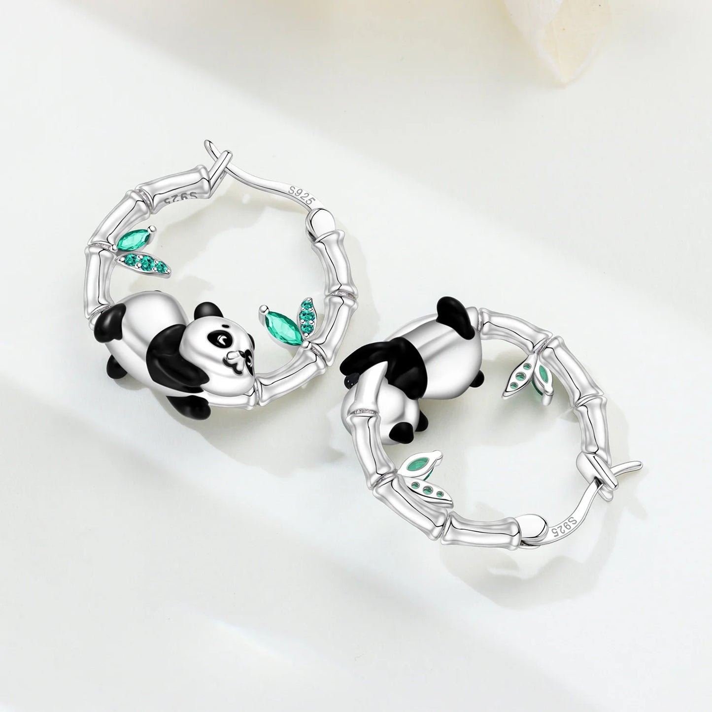Pendientes de aro de bambú para mujer, de Plata de Ley 925 originales, con bonito Panda, joyería fina, regalos de fiesta de cumpleaños