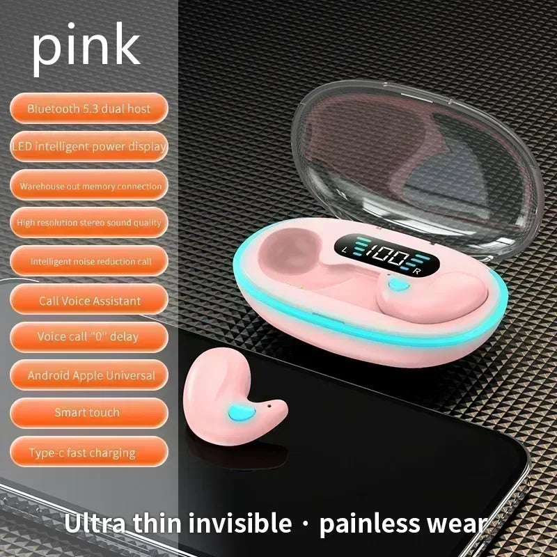 X55 Sleep Headphones, Mini Wireless Earbuds for Work, TWS Bluetooth Stereo Hidden Headphones with Mic, HD Call, Waterproof