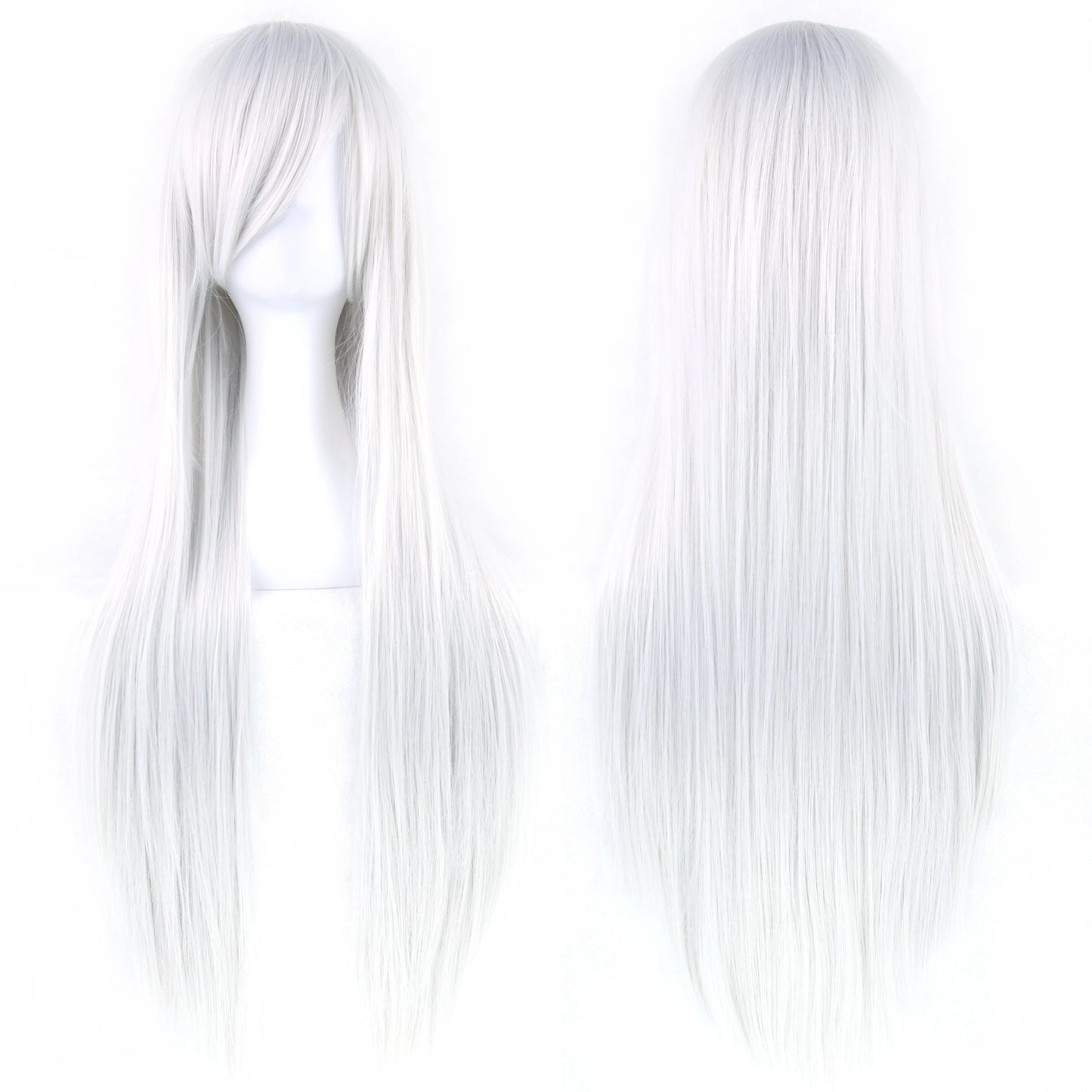 Soowee 80cm Synthetic Hair Wigs, White and Purple Cosplay Wigs, Black Straight Hair Wig for Party, Women's Wig.