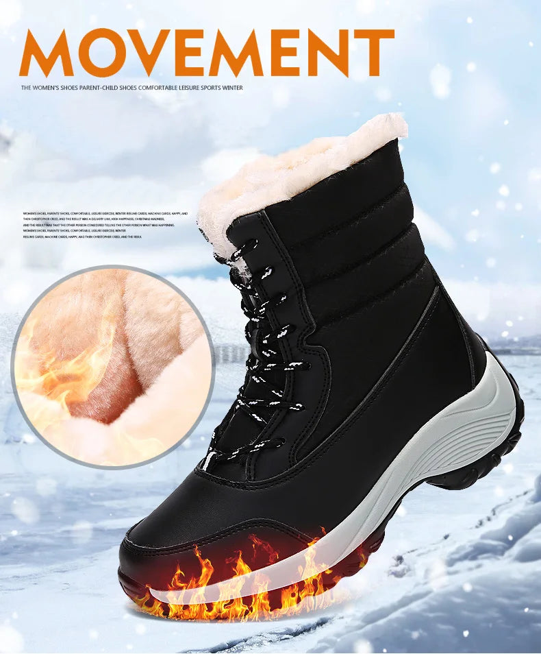 Botas de mujer, botas de tacón impermeables para invierno, botines de plataforma Tren, zapatos de nieve para mantener el calor, botas cortas de felpa para exteriores