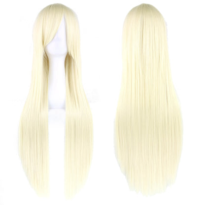 Soowee 80cm Synthetic Hair Wigs, White and Purple Cosplay Wigs, Black Straight Hair Wig for Party, Women's Wig.