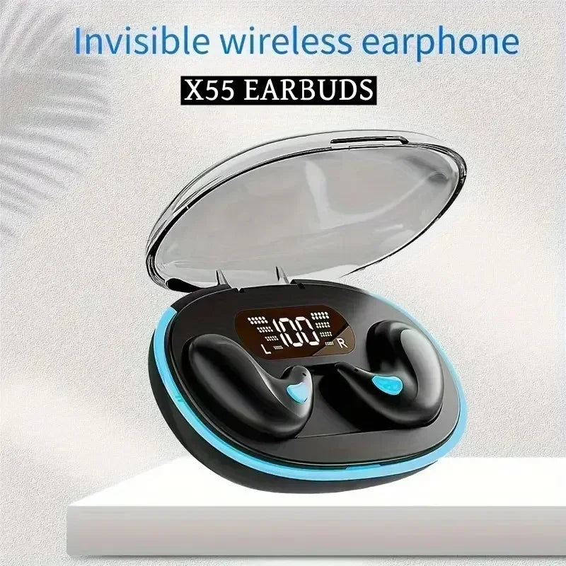 X55 Sleep Headphones, Mini Wireless Earbuds for Work, TWS Bluetooth Stereo Hidden Headphones with Mic, HD Call, Waterproof