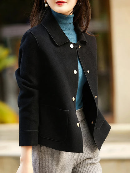 Abrigos de lana cortos lisos clásicos para mujer Otoño Invierno ropa cálida para mujer abotonada abrigo femenino trajes nuevos en prendas de vestir exteriores