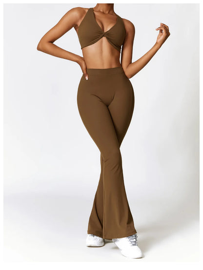 Women's V-shaped Yoga Pants, Flared Leggings, High-Waisted Wide-Leg Pants, Sports Flared Pants for Gym and Fitness, Dance Pants.