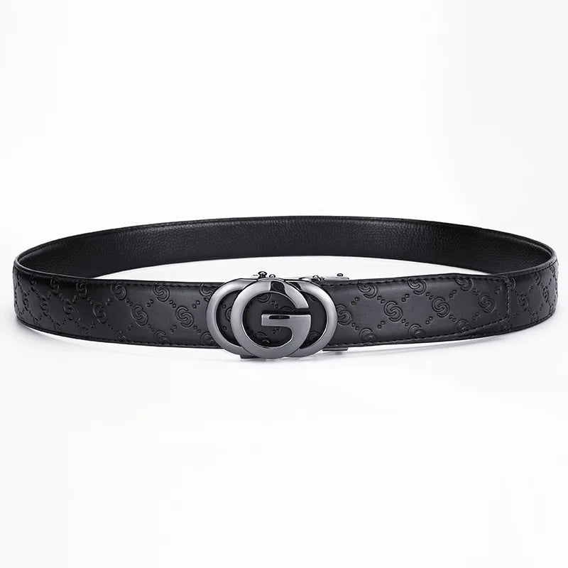 Cinturón de lujo para hombre y mujer, cinturón con hebilla automática para hombre, cinturón de cuero genuino de alta calidad, cinturón de negocios con diseño impreso para hombre