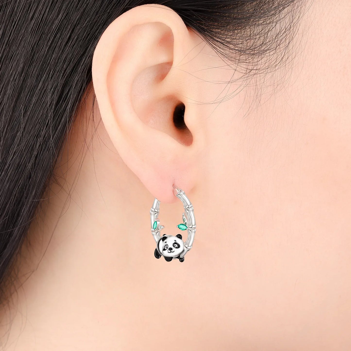 Pendientes de aro de bambú para mujer, de Plata de Ley 925 originales, con bonito Panda, joyería fina, regalos de fiesta de cumpleaños