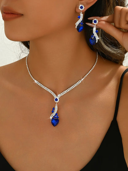 Elegant Vintage Jewelry Set for Women, Shiny Rhinestone Necklace, Sparkling Crystal Choker, Wedding Party Earrings, 3 Pcs