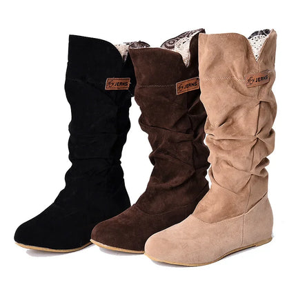Botas de nieve de tubo medio para mujer, zapatos de mujer de talla grande con gancho de hilo de algodón hueco, encaje esmerilado, novedad.