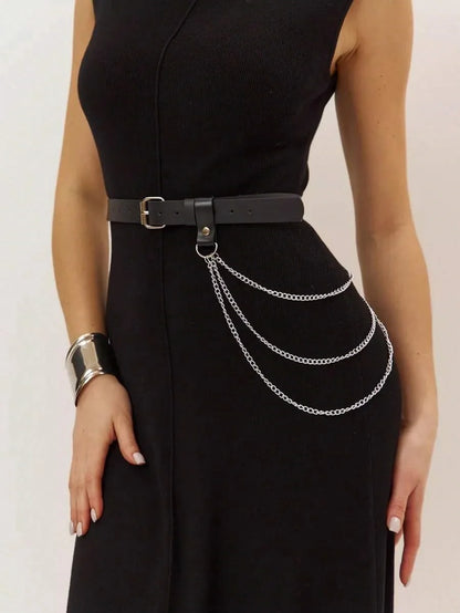 Cinturón de Cuero PU Ajustable para Mujer, Cadena Corporal Sexy, Arnés de Cintura, Cadena de Vientre Gótica, Accesorio de Joyería para Festivales para Chicas.