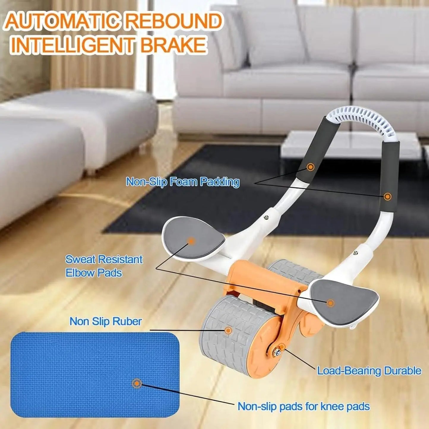 Nueva Rueda Abdominal con Tapete para Rodillas y Temporizador, Rodillo de Ejercicio Abdominal con Rebote Automático y Soporte para Codos
