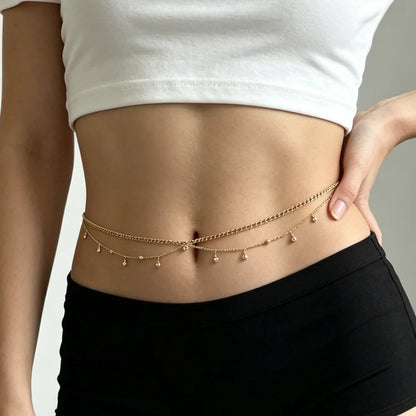 Women's Double-Layer Rhinestone Waist Chain, Elegant Design for Beach Vacations and Parties