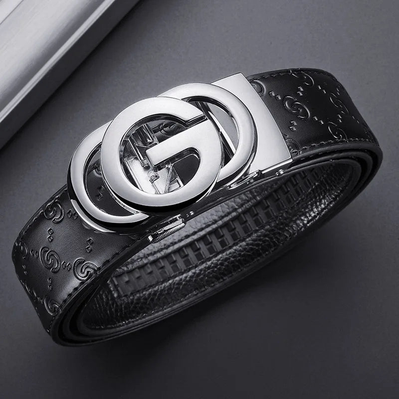 Cinturón de lujo para hombre y mujer, cinturón con hebilla automática para hombre, cinturón de cuero genuino de alta calidad, cinturón de negocios con diseño impreso para hombre