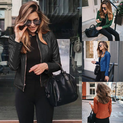 2025 Women's Cycling Coat, PU Leather Apparel, Zipper Suit, Fashionable Thin Short Female Jacket for Autumn and Winter