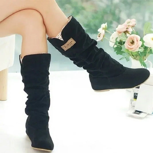 Women's Mid-Tube Snow Boots, Plus Size Women's Shoes with Hollow Cotton Yarn Hook, Frosted Lace, New.