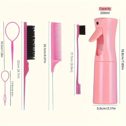 6 unids/set de cepillos para el cabello, botella con pulverizador para peluquería, bucle para trenzado de cabello, peine de cola de rata, cepillo para el cabello con Control de bordes Brsuh