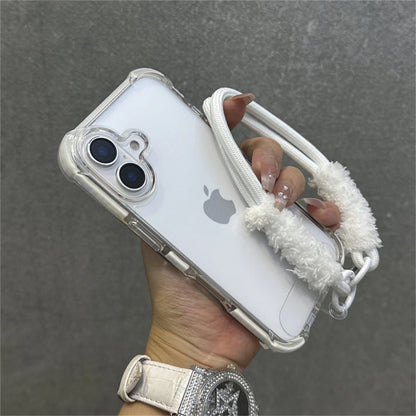 Armadura de parachoques híbrida transparente con correa para la muñeca para iPhone 15 11 12 13 14 16 Pro Max Plus X XS XR cubierta de bolsa de aire a prueba de golpes.