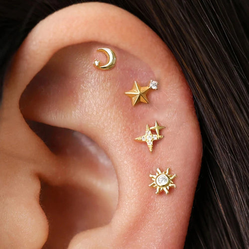Pendientes de acero inoxidable con forma de estrella, Luna y sol para mujer, uso diario Simple, Piercing para cartílago, joyería Punk Unisex Rock, 1 ud.