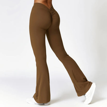 Women's V-shaped Yoga Pants, Flared Leggings, High-Waisted Wide-Leg Pants, Sports Flared Pants for Gym and Fitness, Dance Pants.