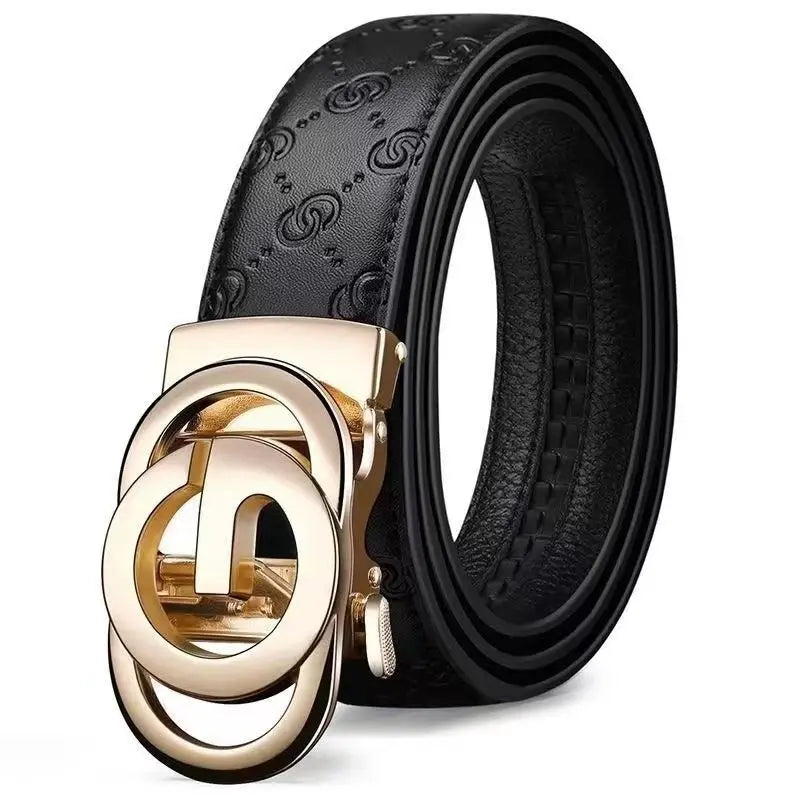 Cinturón de lujo para hombre y mujer, cinturón con hebilla automática para hombre, cinturón de cuero genuino de alta calidad, cinturón de negocios con diseño impreso para hombre