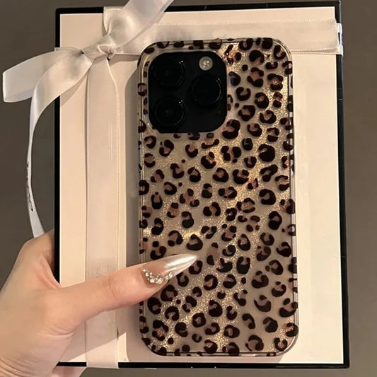 Leopard Print Clear Phone Case for iPhone 16 15 14 13 12 11 Pro Max 16E XS XR X 7 8 Plus SE, Shockproof Silicone Soft Cover